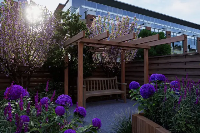Photoreal 3D garden visualisation 4, produced by the George-Stone Gardens design studio before construction began