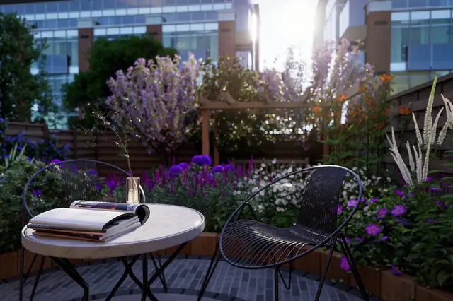 Photoreal 3D garden visualisation 11, produced by the George-Stone Gardens design studio before construction began
