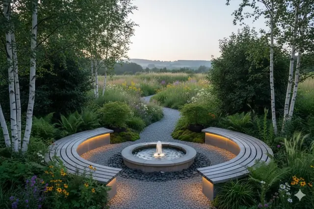 Photoreal 3D garden visualisation 15, produced by the George-Stone Gardens design studio before construction began