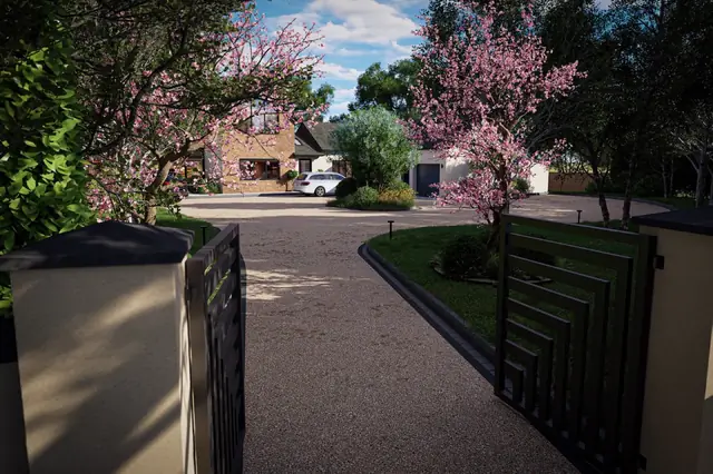 Photoreal 3D garden visualisation 16, produced by the George-Stone Gardens design studio before construction began