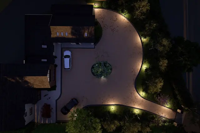 Photoreal 3D garden visualisation 18, produced by the George-Stone Gardens design studio before construction began