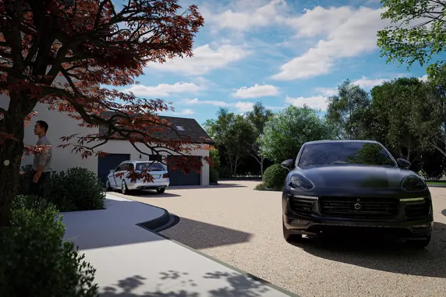 Photoreal 3D garden visualisation 19, produced by the George-Stone Gardens design studio before construction began