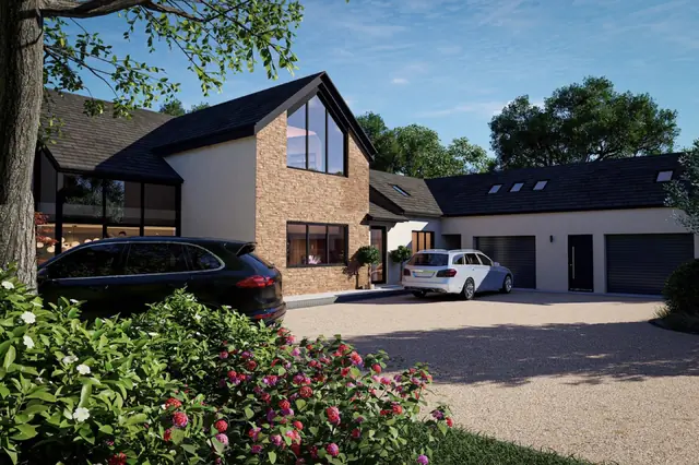 Photoreal 3D garden visualisation 21, produced by the George-Stone Gardens design studio before construction began