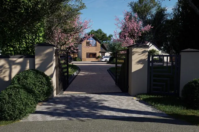 Photoreal 3D garden visualisation 28, produced by the George-Stone Gardens design studio before construction began