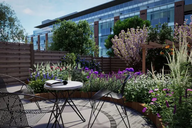 Photoreal 3D garden visualisation 32, produced by the George-Stone Gardens design studio before construction began