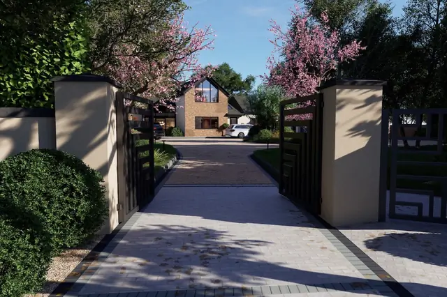 Photoreal 3D garden visualisation 35, produced by the George-Stone Gardens design studio before construction began