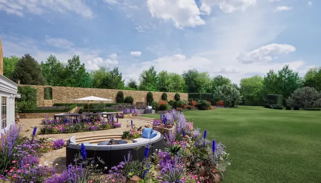 Photoreal 3D garden visualisation 36, produced by the George-Stone Gardens design studio before construction began
