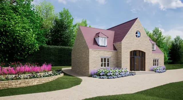 Photoreal 3D garden visualisation 38, produced by the George-Stone Gardens design studio before construction began
