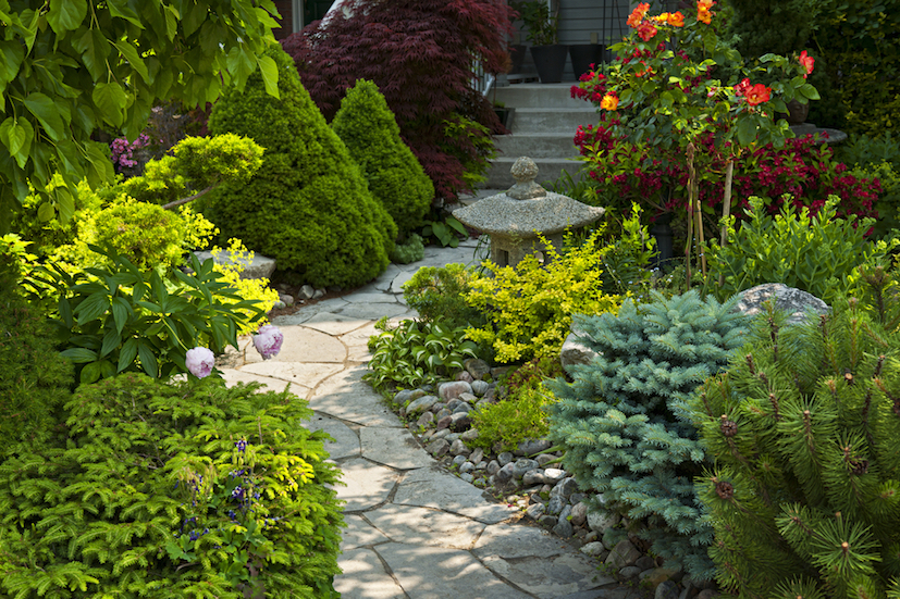 cottage garden pathway with pavers